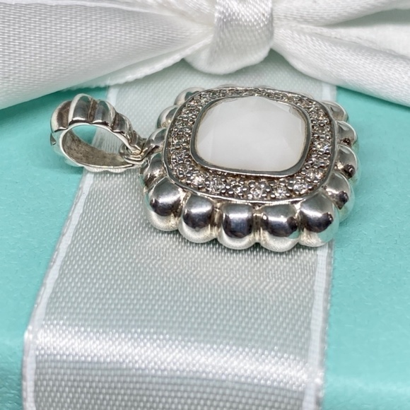 John Hardy Milky quartz 925 Silver Diamond Pendant Enhancer Bedeg Collection - Picture 3 of 4